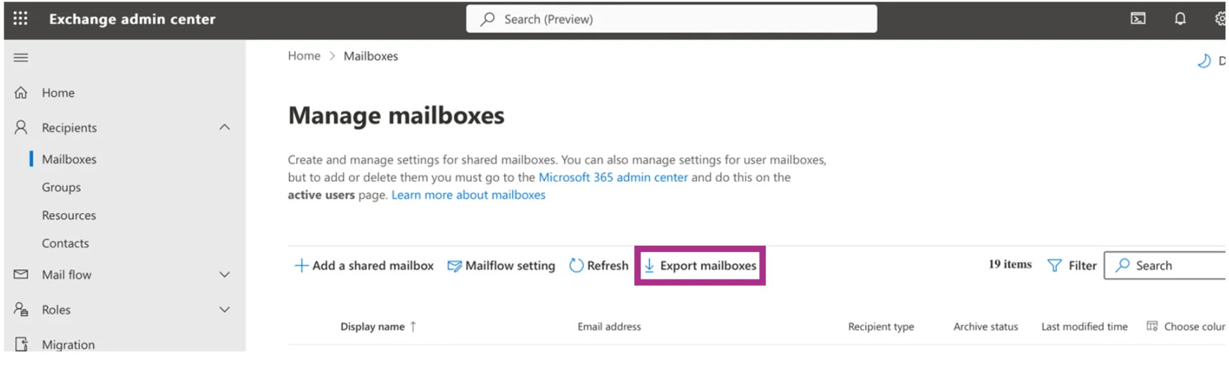 Mailboxes Export